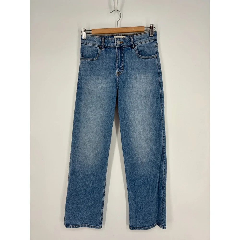 Abercrombie Kids Jeans Girls 15/16 Blue High Rise Wide Leg Denim Bow Crochet